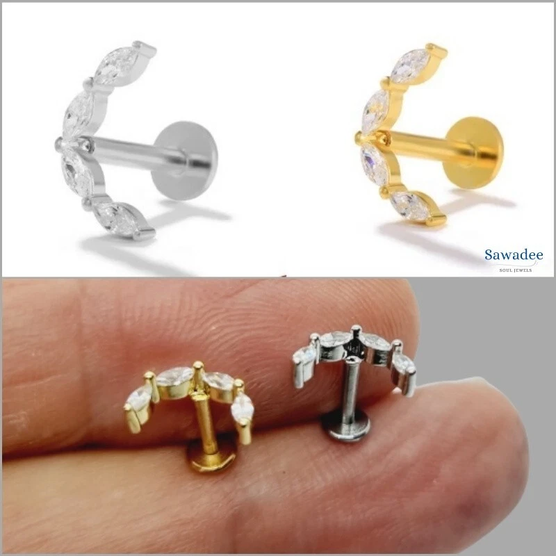 Piercing da orecchio luna con zirconi in acciaio inox per eliix trago lobo - Immagine 1 di 4