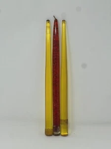Vintage Pair Of Amber Lucite Candles 12” Yellow And 1 Red Mid-Century Retro - Picture 1 of 16