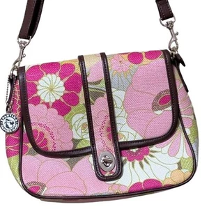 Spartina linen leather floral crossbody satchel in pink white green - Picture 1 of 9