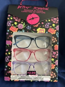 BETSEY JOHNSON CONFEZIONE DA 3 OCCHIALI DA LETTURA BLU, ROSA E VIOLA OVERSIZE +2,00 NUOVI - Foto 1 di 6