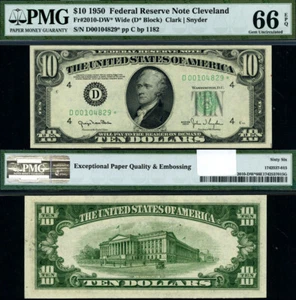 FR. 2010 DW* $10 1950 Federal Reserve Note Cleveland D-* Block Gem PMG CU66 EPQ - Picture 1 of 3