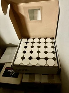 2” White Octagonal With Black Dot Porcelain Floor/Wall Mosaic Tile - Picture 1 of 9