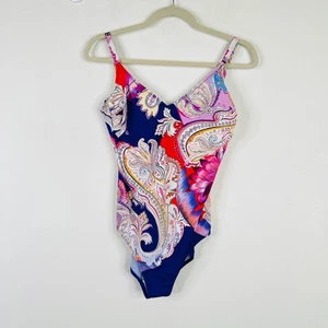 NEW Gottex Womens Kashmir Paisley Print One Piece Swimsuit Beachy Resort Size 12 - Picture 1 of 13