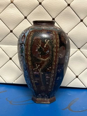 古董日本明治风格景泰蓝花瓶龙凤凰花蝴蝶 — 第 1/4 张图片