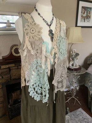 Upcycled Antique Hand Sewn Waistcoat Hippy Boho Fairy Whimsy Cottage Core Artsy  - Image 1 of 4