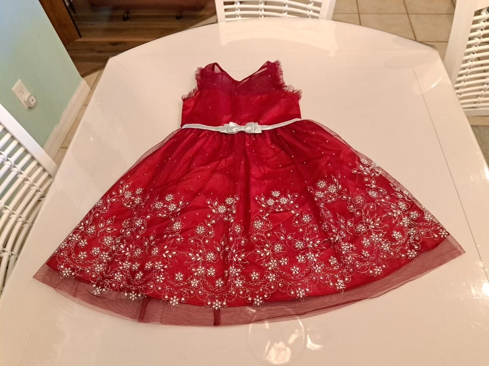 Vestido Jona Michelle Niñas Talla 6 Brillo Flores Rojo Plata Vacaciones Foto 1 de 4