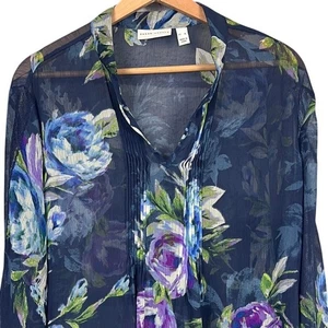 Blusa túnica pintuck de encaje transparente floral bohemia romántica XL de Susan Graver para mujer - Imagen 1 de 12