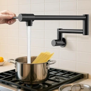 KES Pot Filler Double Joint Folding Kitchen Faucet, Matte Black, Wall Mount-NEW! - Picture 1 of 11