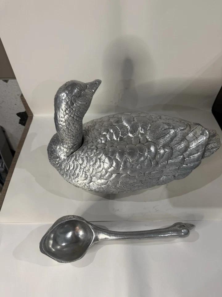 Juego de servir pato de aluminio Arthur Court vintage - 1978 - cuenco y cucharón - marcado Foto 1 de 4