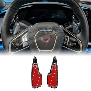 Steering Wheel Paddle Shifter Extension Black Carbon Fiber For Corvette C8 20-23 - Imagen 1 de 8