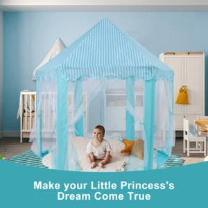 Blue Princess Castle Play Tent Kids Girls Playhouse fr Indoor/Outdoor Game House - Picture 1 of 12