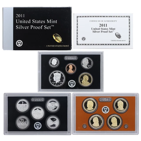 2011 S Proof Set Original Box & COA 14 Coins 90% Silver Cover