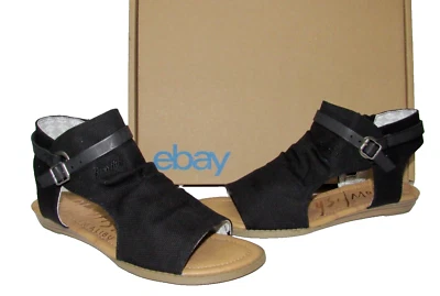 Blowfish Womens size 8 Black Canvas Slouchy Hooded Side Zip Open Toe Sandals - Image 1 of 4
