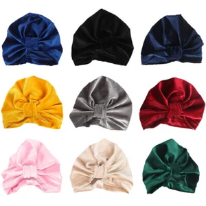 Baby Kids Girls Solid Velvet Stretchy Turban Hat Hair Head Wrap Soft Beanie Cap - Picture 1 of 14
