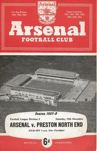 ARSENAL V PRESTON NORTH END ~ 14 DECEMBER 1957 - Picture 1 of 2
