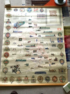 LARGE 39" X 31" VINTAGE RAILWAY HISTORY MAP OF GREAT BRITAIN POSTER IN VGC. - Picture 1 of 3