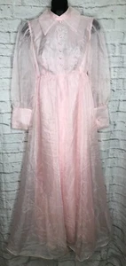 Vtg ‘60s Women's Emma Domb PRARIE Pink Chiffon Long Party Dress - Picture 1 of 12