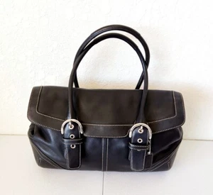 Bolso de Mano Coach Vintage Hampton Soho de Cuero con Herrajes Plateados, Negro - Imagen 1 de 15