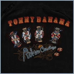 Camisa de campamento de seda Tommy Bahama "Ride'em Cowboys" para hombre talla pequeña (43") negra - Imagen 1 de 8
