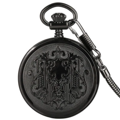 Dial Luxury Black Open Luminous Men's Self Winding Pocket Watch Face Fob Watches - Image 1 of 4
