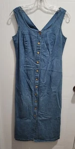 Robbie Bee Sleeveless Button Front Midi Dress Blue Denim Western Y2K 90s Size 4P - Picture 1 of 14