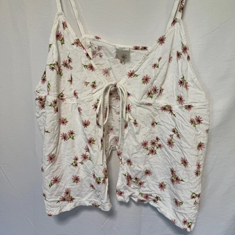 Y2K 女式娃娃 领带 前背心 Cami XXL 裁剪学院风花卉 90 年代   — 第 1/4 张图片