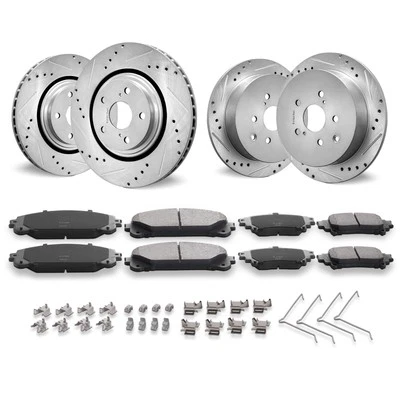 Front Rear Drilled Rotors and Brake Pads Kit for Toyota Sienna Highlander 14-19 Foto 1 de 4