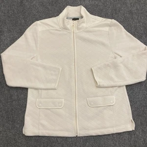 Talbots Jacket Womens LARGE Ivory Quilted Fleece Full Zip Button Pockets - Picture 1 of 9