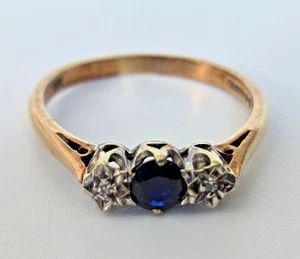 9ct Yellow Gold Ring Sapphire Diamond Stones UK Full Hallmarked ring Size R 1/2 - Picture 1 of 9