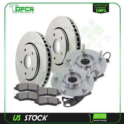 Front Brake Rotors & Wheel Hub Ceramic Pads Drilled For Chrysler Town & Country - Изображение 1 из 4