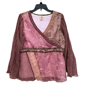 Top vintage babydoll boho 16 W rosa stropicciato contadino hippie fata zingara Y2K - Foto 1 di 21