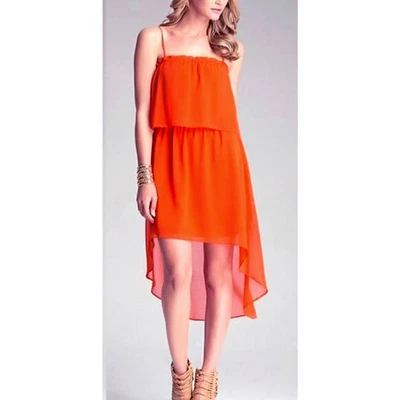 Vestido Bebe Cuello Cuadrado Alto Bajo Gasa Sin Mangas Naranja L  Foto 1 de 4