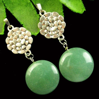 2 piezas colgante flor plata tibetana redonda aventurina verde H93308 Foto 1 de 2