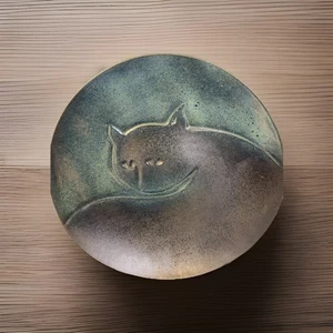 Handarbeit Keramik Ton Kunstkeramik Katze Schale Platte 13" signiert modern - Bild 1 von 8