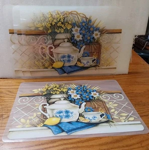 Teekanne Zitronen Strukturiert Kunststoff Tischsets Blau Gelb Blumen Set 4 18x13 - Bild 1 von 4