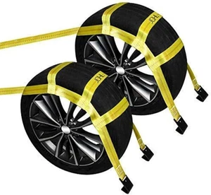 Tow Dolly Basket Straps 2 Pack Flat Hooks Fits 15-19” Tires 10,000 lb WLL Yellow - Picture 1 of 7