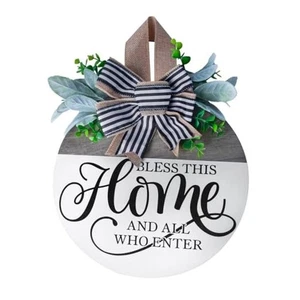 Welcome Sign for Front Door with Artificial Wreaths and Bow Decor Farmhouse 3D - Picture 1 of 7