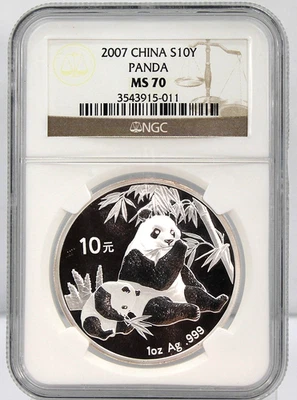 China, 2007 Silver Panda 10 Yuan - NGC Graded MS70 !! - Image 1 of 2