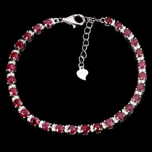 925 Sterling Silver Bracelet Round Ruby 3mm Natural Gemstone Jewelry 7inches - Picture 1 of 13