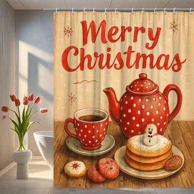 圣诞快乐浴帘带圆点设计 — 第 1/4 张图片