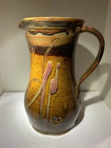 Signed Handmade Pottery Pitcher With Raised Glaze - Picture 1 of 7