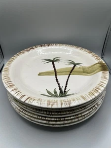 7 Mulberry Vintage Retired Palm Tree 10" Dinner Plates Beach Island Tiki 2004 - Picture 1 of 6