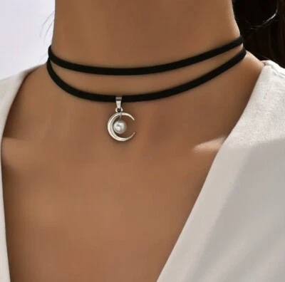 Choker Necklace Gothic Moon Collar Choker Elegant Double Layer  Velvet Choker. - Image 1 of 4