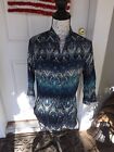 Chico's, Teal Peacock Feather Cotton 3/4 Sleeve Blouse, Size 1/M