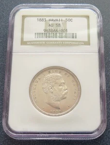 1883 50c Hawaii Half Dollar - 90% Silver - NGC AU58 - Certification# 963066-001 - Picture 1 of 10