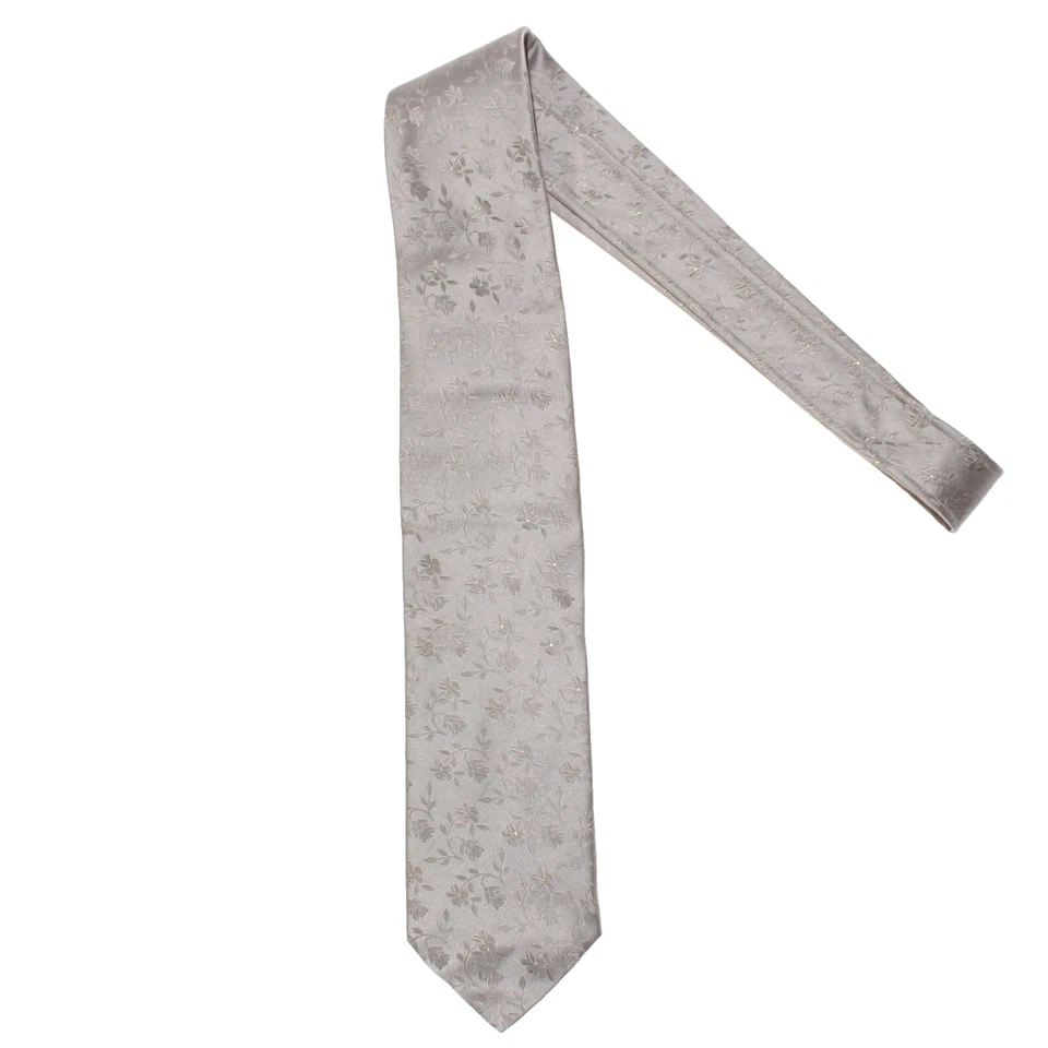 Corbata Italo Ferretti Nueva con Etiquetas en Plata Grisácea Estampado Floral Seda con Oro 24 KT Foto 1 de 4