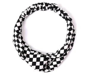 Nollia Ladies Criss Cross Checker Elastic Stretch Headband Black & White - Picture 1 of 3