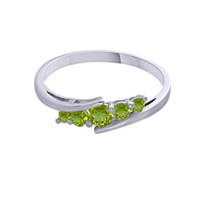 Alianza de cinco piedras peridoto simulado chapado en oro blanco de 14K plata de ley Foto 1 de 4
