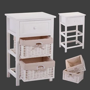 Mesita de noche blanca mesita de noche elegante muebles de dormitorio de madera con 2 canastas - Imagen 1 de 12