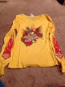 NWOT HARLEY DAVIDSON Flames Wings eagle Sword Yellow Flames On Sleeves Long - Picture 1 of 2